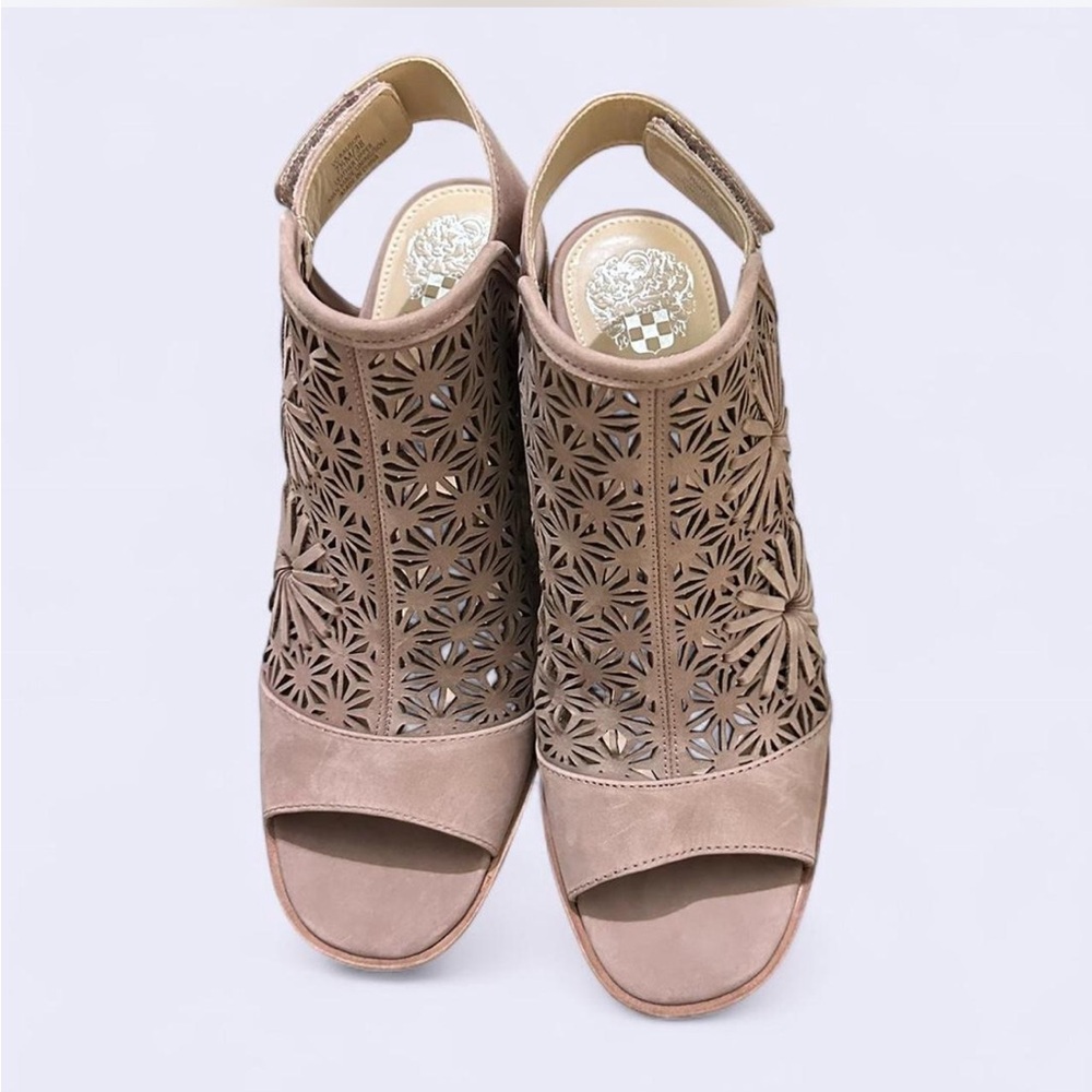 Vince Camuto Taupe Laser Cut Heels
